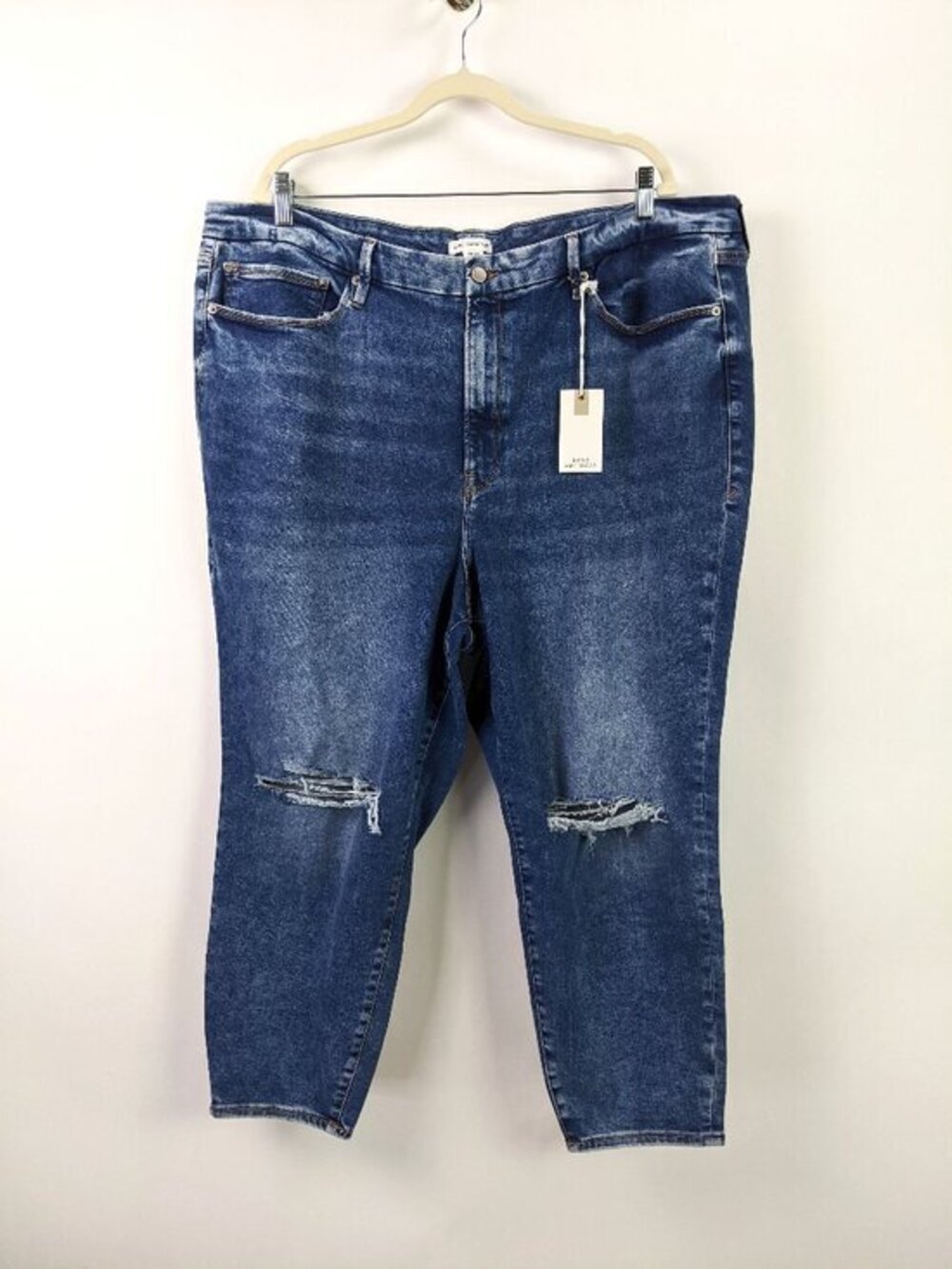 Good American Womens Mid Rise Skinny Distressed Blue Denim Jeans Plus Size 28-32